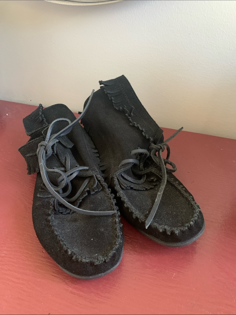 Black Suede Fringe Moccasins - Women